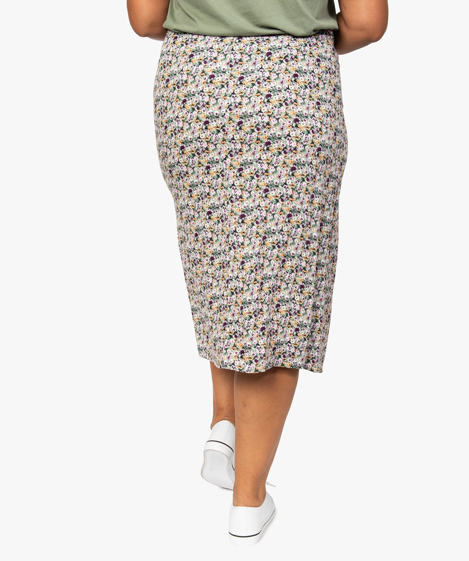 Jupe femme grande taille à motifs fleuris fendue sur l’avant | GEMO