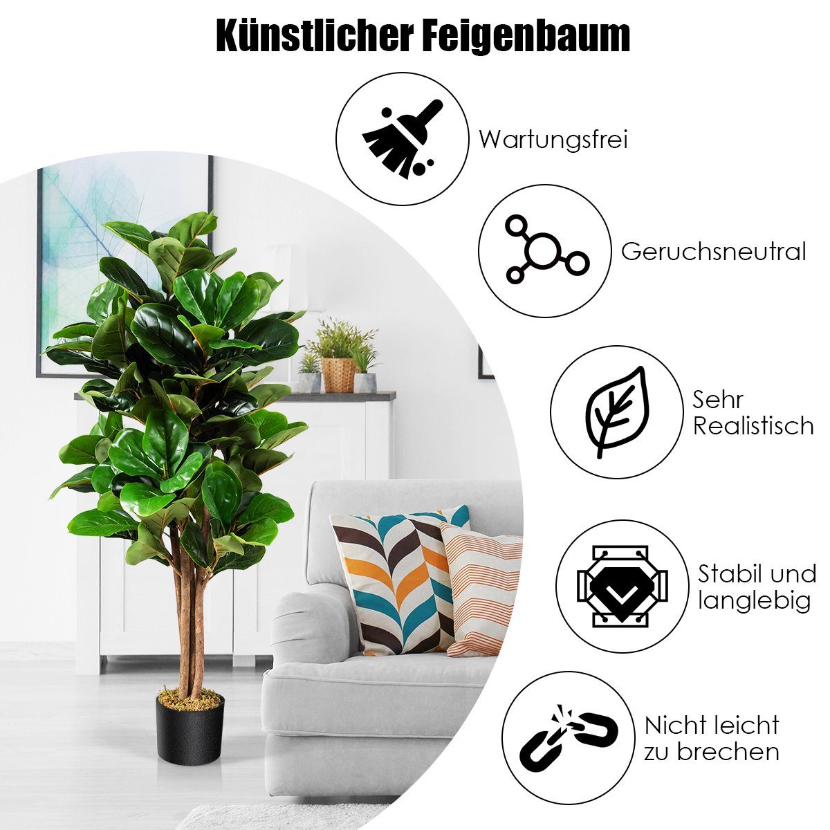 Kunstpflanze, COSTWAY, Höhe 120 cm, mit Topf, 120cm Feigenbaum, grün