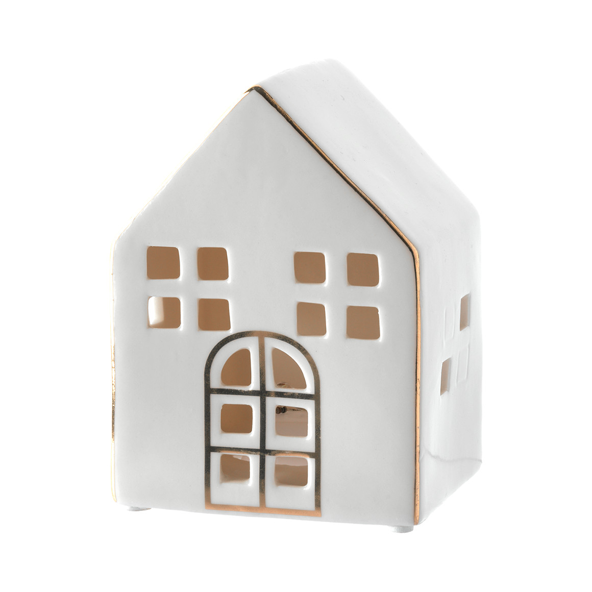 Kleines LED-Deko-Haus aus Keramik weiss
