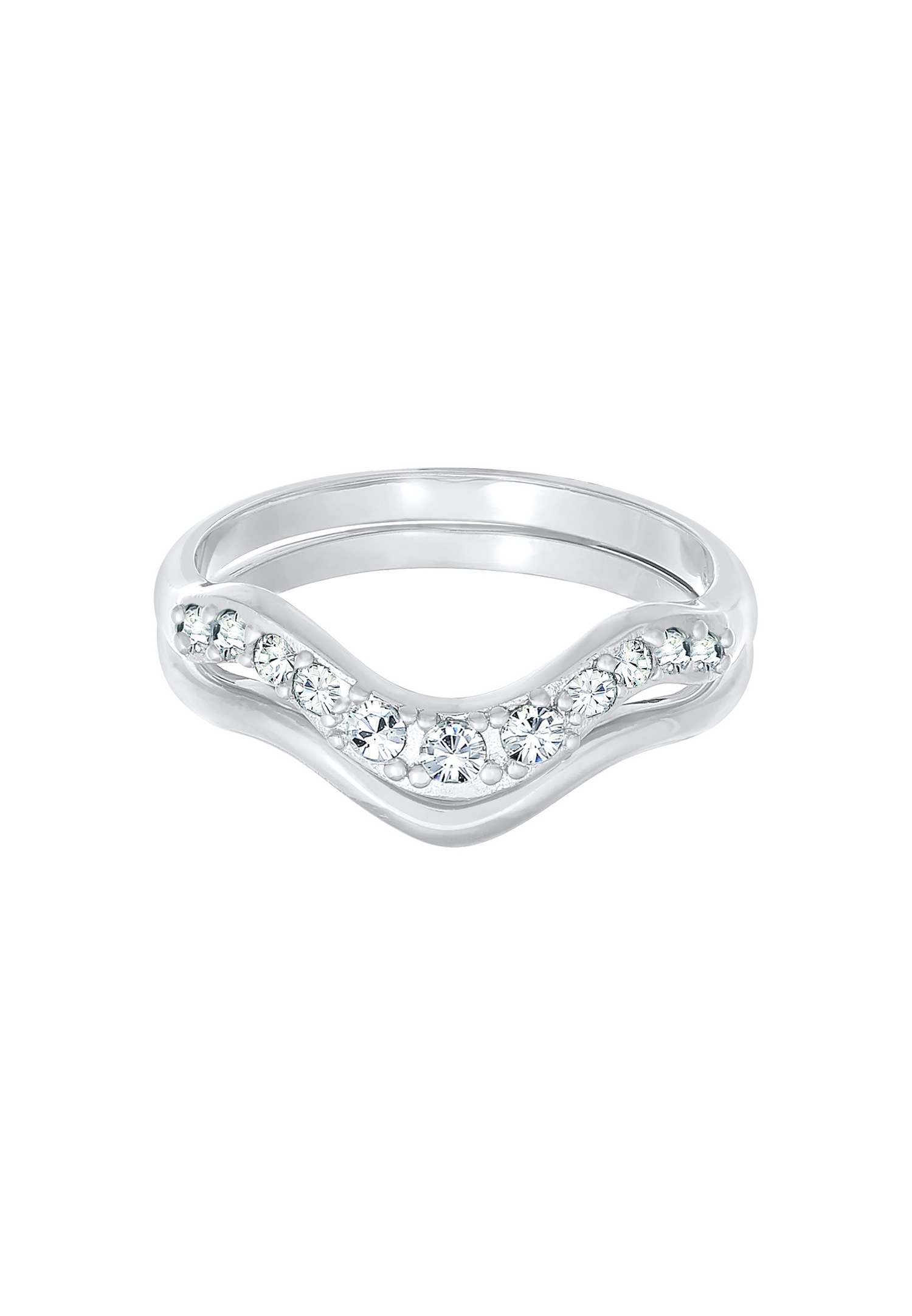 Ensemble de bagues Elli pour femme, 2 pièces, incurvées et ornées de cristaux, en argent sterling 925