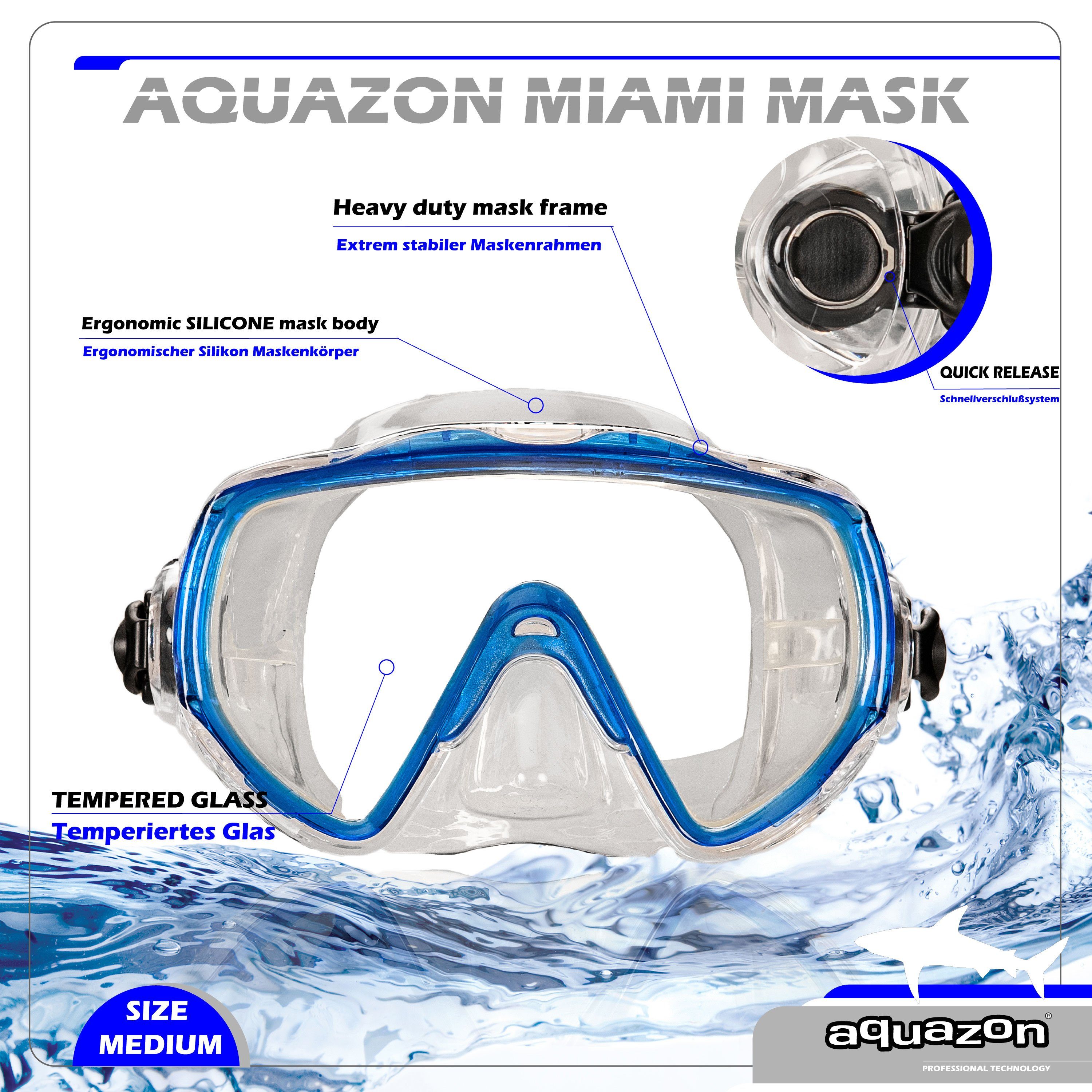 AQUAZON Taucherbrille MIAMI mit Schnorchel und Flossen, Schnorchelset, für Kinder