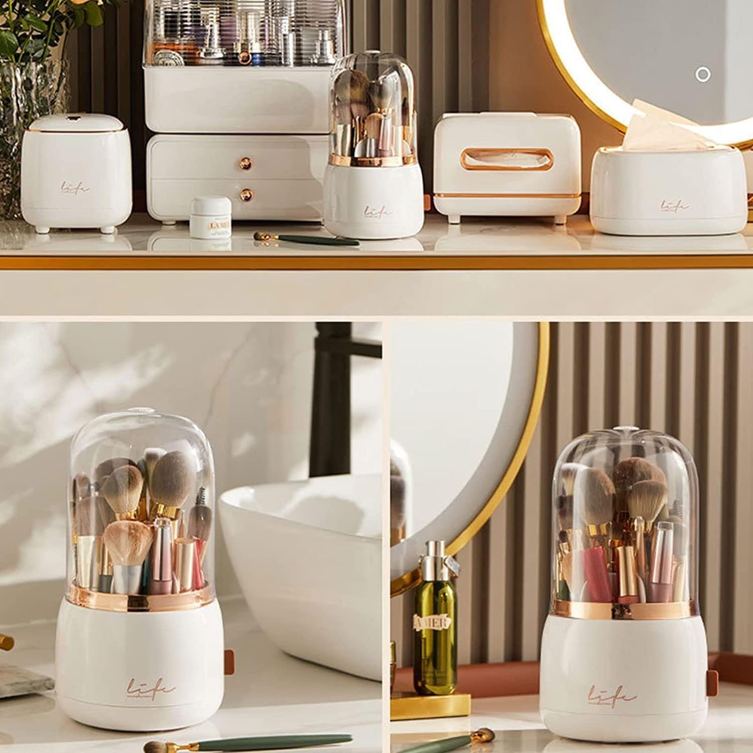 Runxizhou Kosmetikkoffer Make-up-Pinselhalter 360 Rotatierbar Wasserdicht Organizer (weiß)