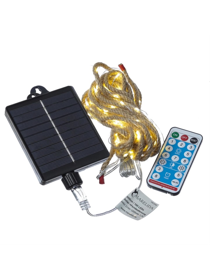 MARELIDA LED Solar Lichterkette Seil mit Fernbedienung, USB L: 5m in braun günstig kaufen onesize