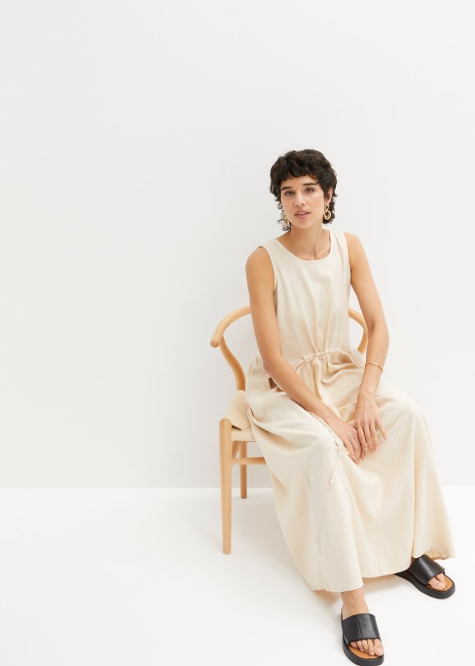 Maxi-Kleid mit Leinen und Tunnelzug in der Taille