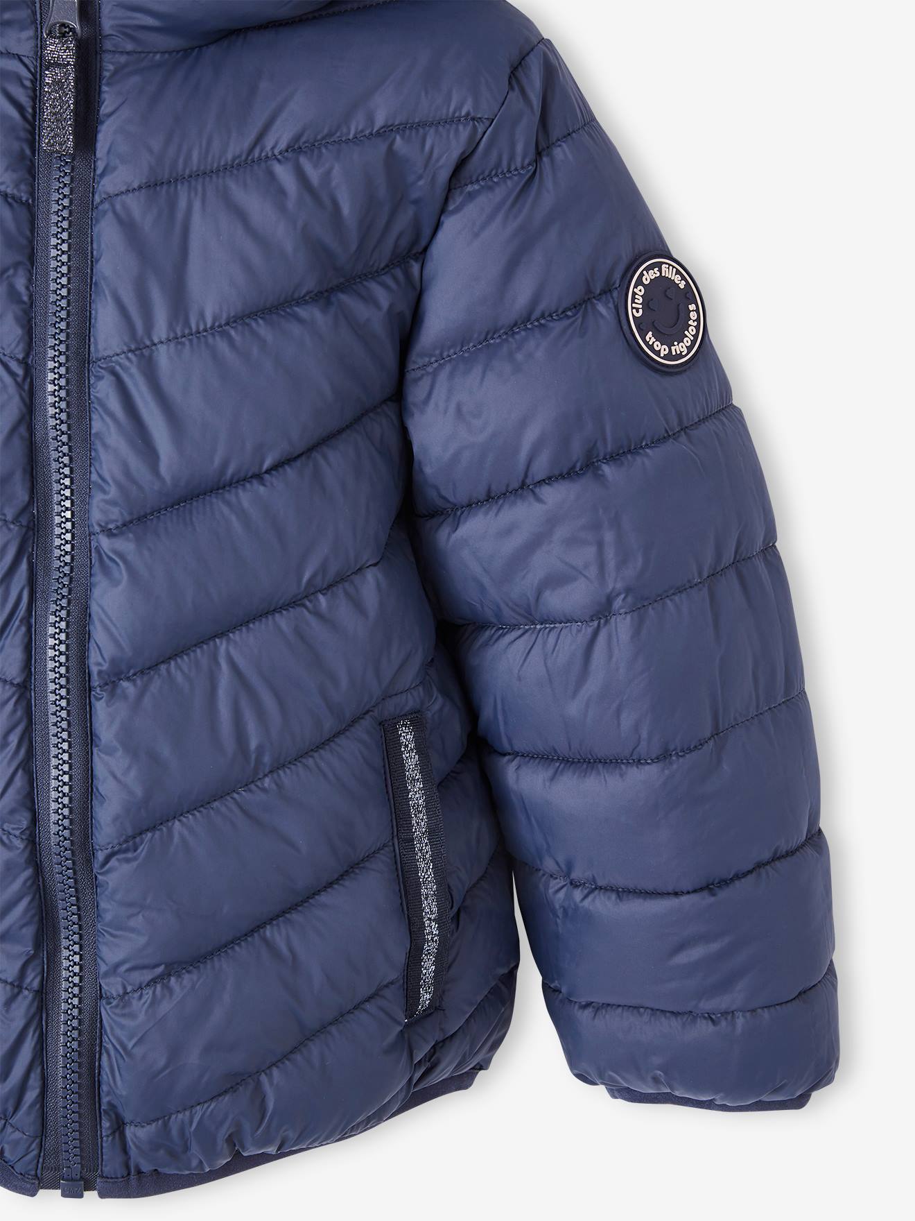 Doudoune à capuche légère réversible fille anthracite imprimé