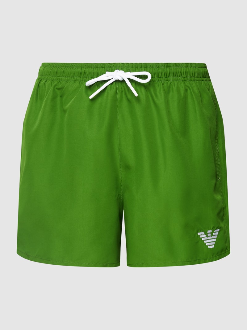 Badehose mit Label-Stitching Modell 'ESSENTIAL' in grün