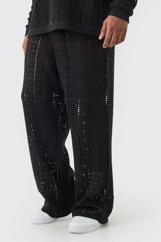 Plus lockere gehäkelte Hose in Schwarz