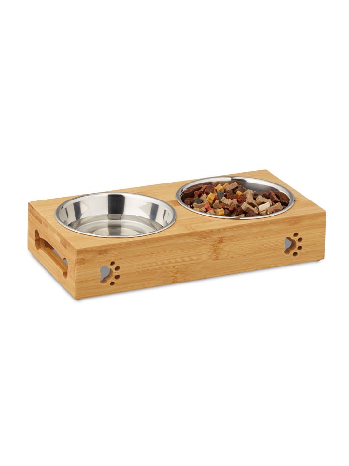 relaxdays Futterbar in Natur/Silber - (B)31,5x (H)6,5 x (T)15 cm günstig kaufen onesize
