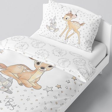 Babybettwäsche Bambi und Klopfer 100x135 + 40x60 cm, 100 % Baumwolle, MTOnlinehandel, Flanell / Biber, 2 teilig, 's Rehkitz und Hase für Mädchen und Jungen