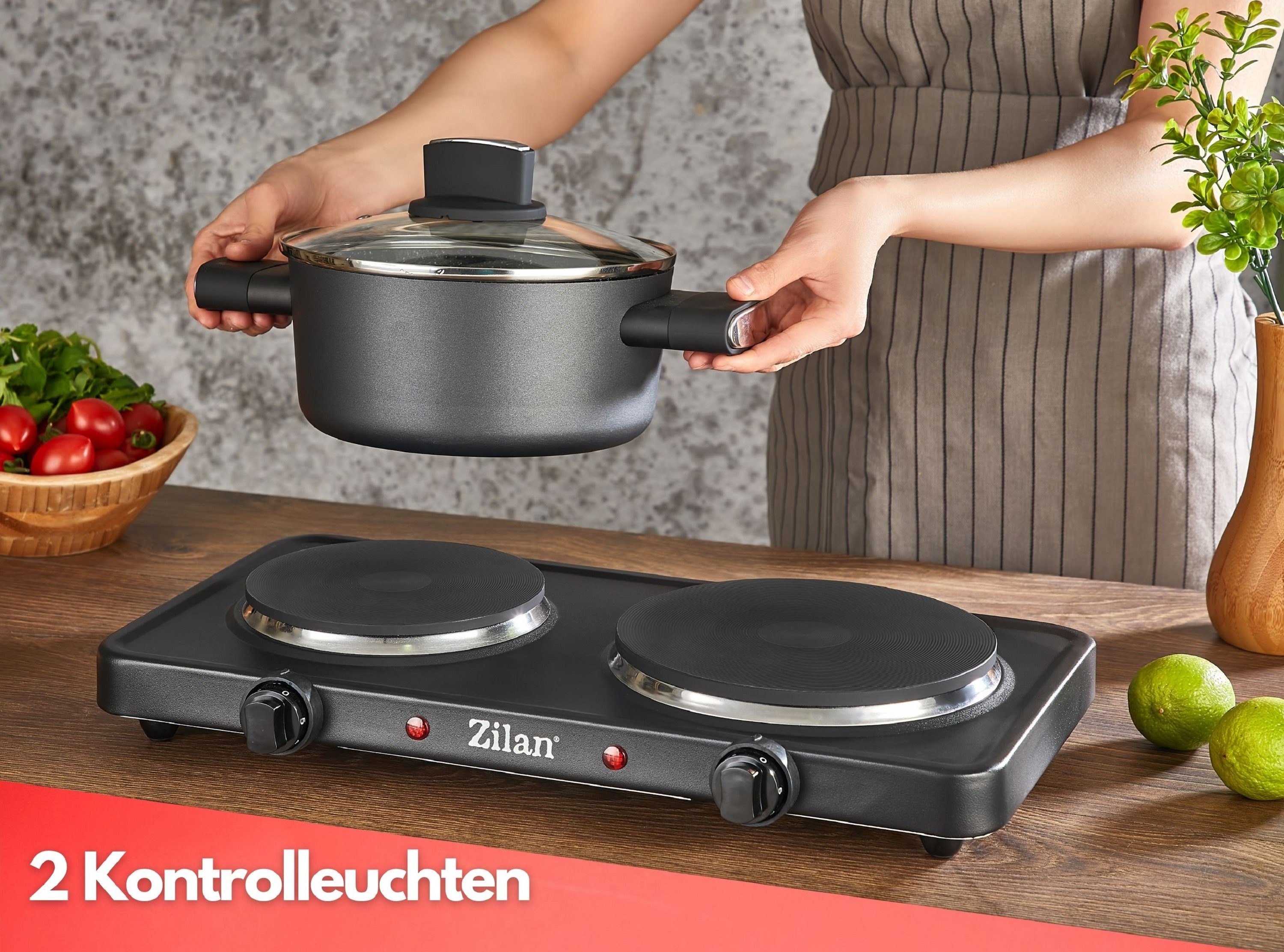 Zilan Elektro-Kochfeld 2181 2181b, Antihaftbeschichtete Aluguss-Kochplatten