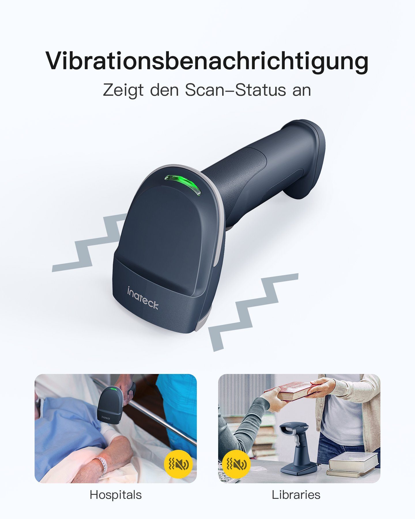 Inateck 1D 2D Wireless Barcode Scanner, Kabellos, Bluetooth 5.0 Handscanner, (Bildschirm-Scannen)