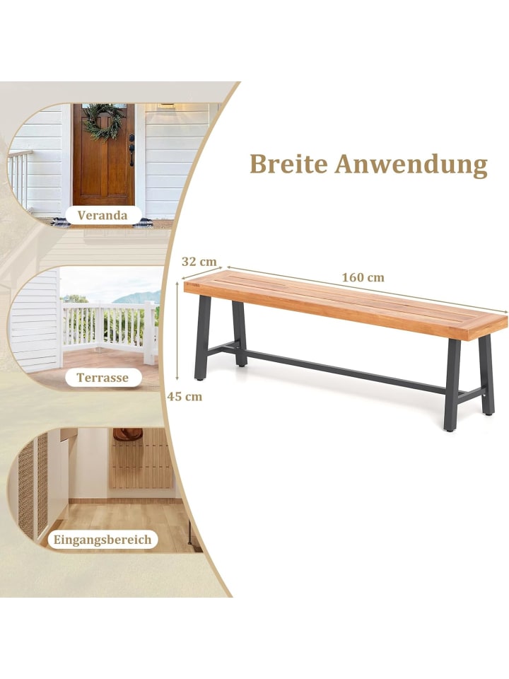 COSTWAY Gartenbank 160 x 32 x 45 cm in Hellbraun günstig kaufen onesize
