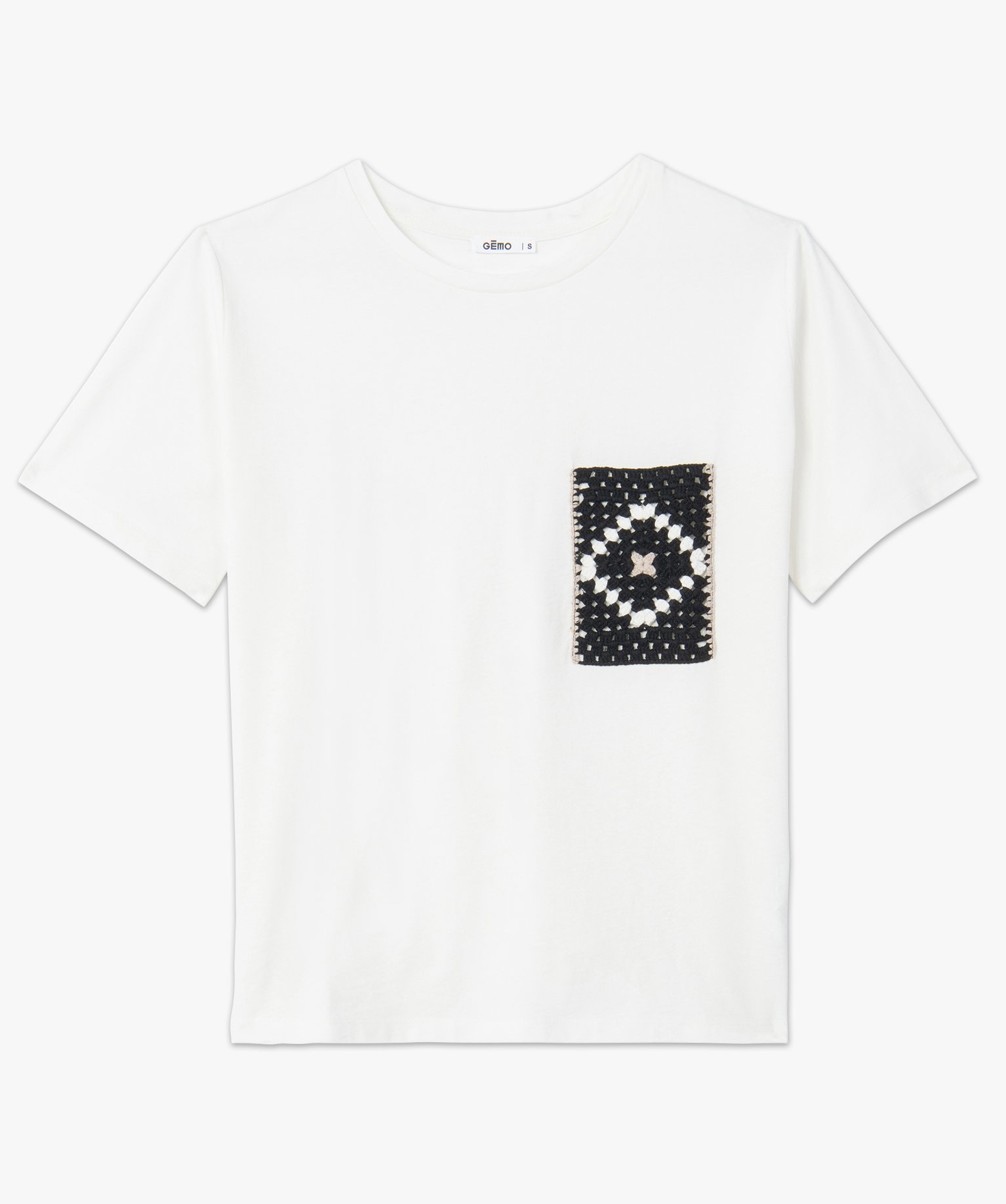 Tee-shirt femme à manches courtes avec poche poitrine brodée blanc | GEMO