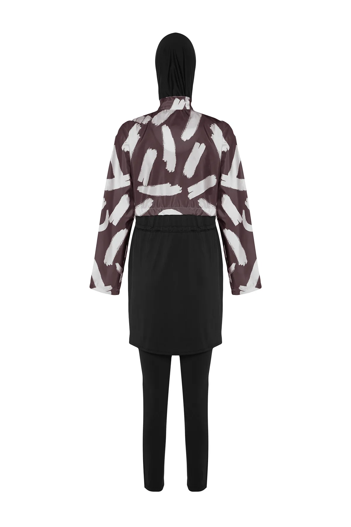 Trendyol Modest  Braunes, vollständig bedecktes, 4-teiliges, gemustertes Badeanzug-Set TCTSS23CF00036