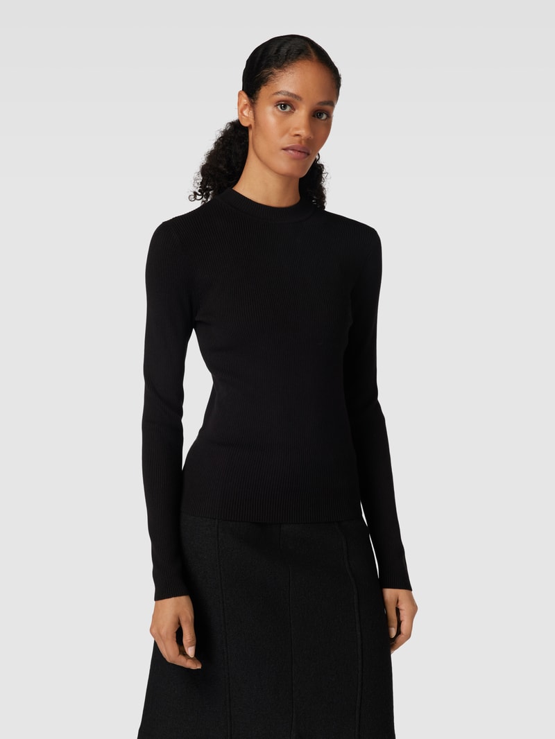 Strickpullover mit Feinripp Modell 'Peffa' in schwarz