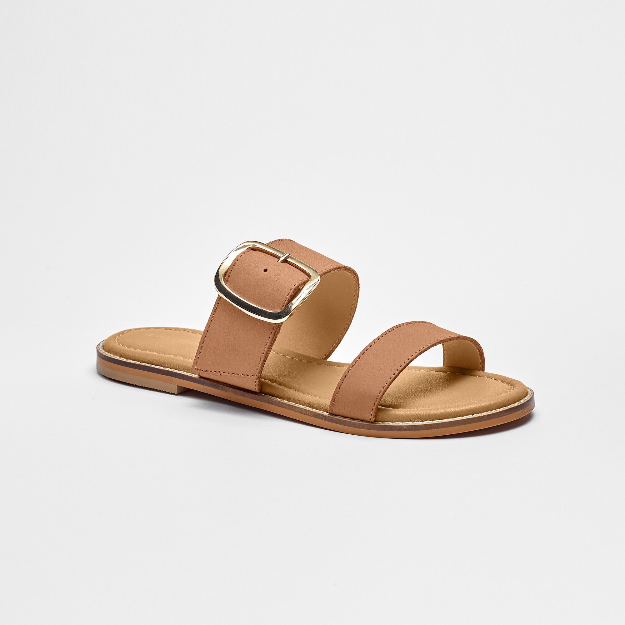 Mules plates éco-conçues en cuir naturel à boucle