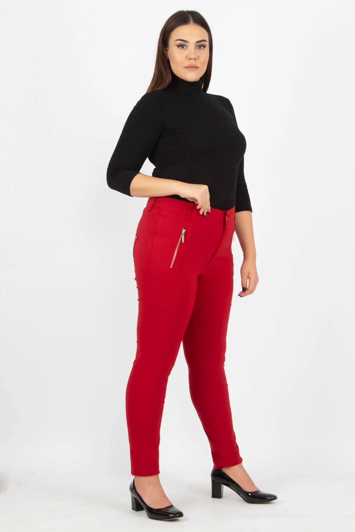 Şans  Damen-Hose, große Größe, weinrot, mit Reißverschluss, detailliert, 65n20932