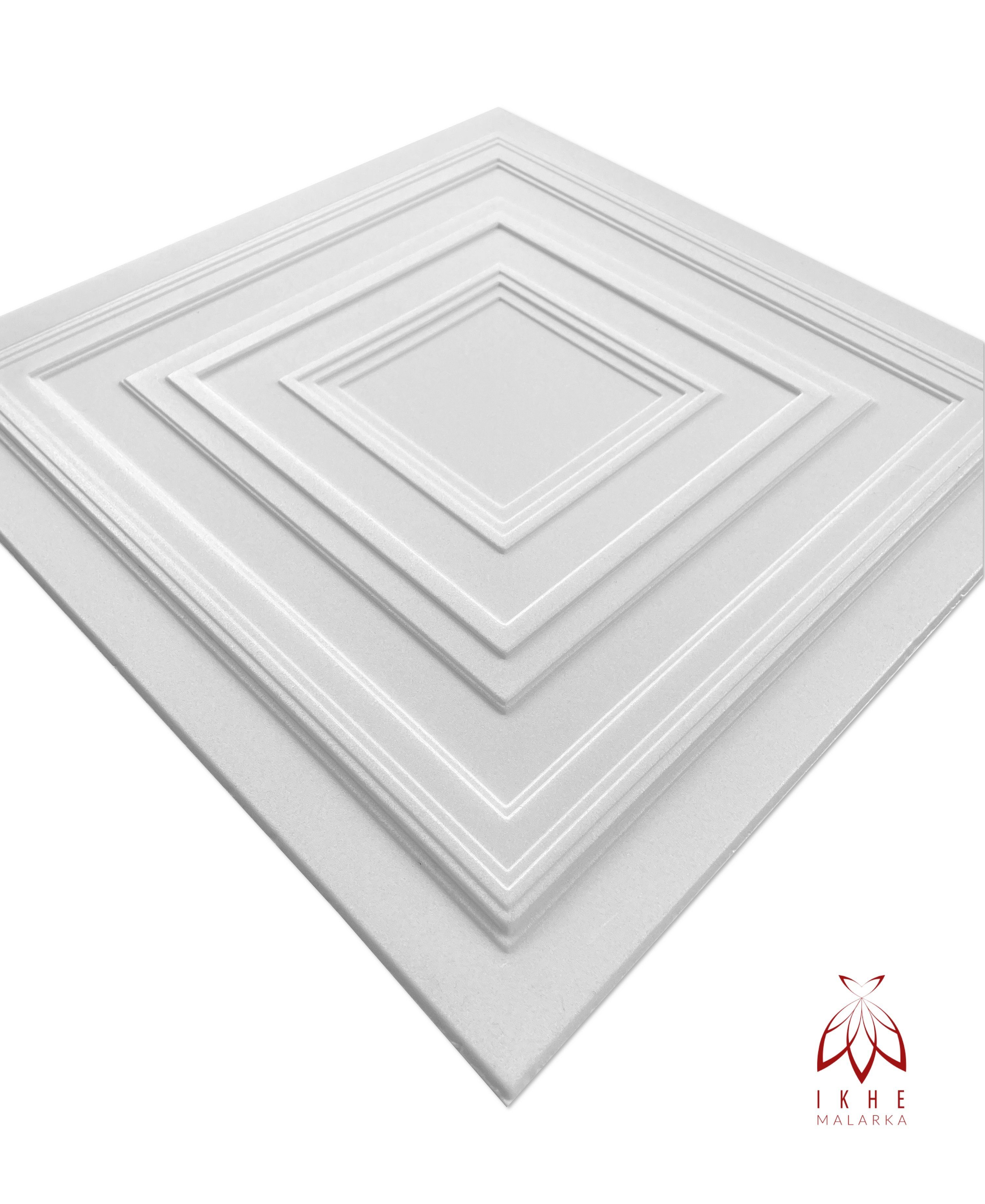 IKHEMalarka 3D Wandpaneel Polystyrol Deckenpaneele 2mm stark Dekoren, BxL: 50,00x50,00 cm, 0,25 qm, (Platten XPS, Polystyrol Paneele) 2m² = 8 Stück
