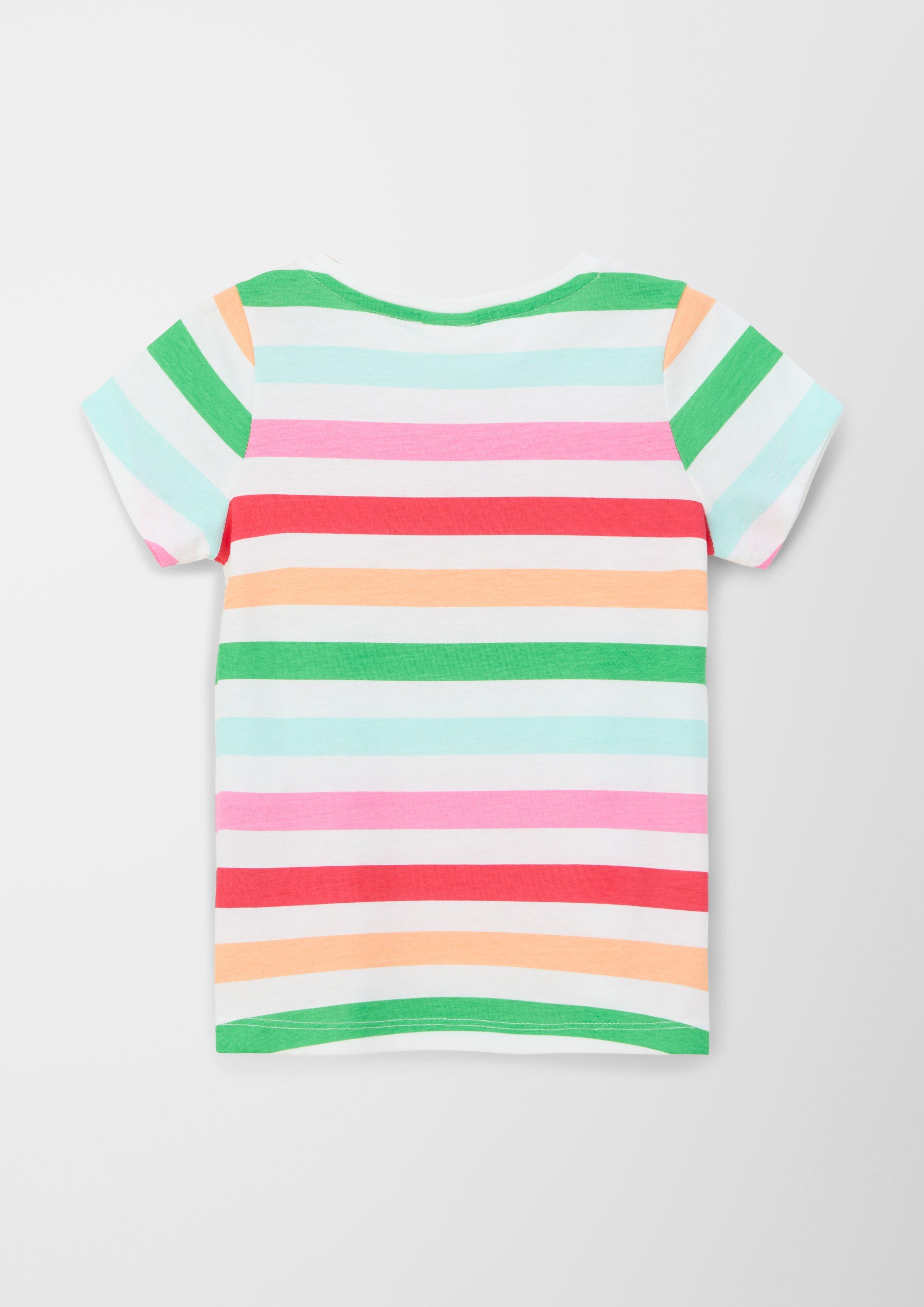 Gestreiftes Baumwollshirt mit Frontprint  2130409-01A2