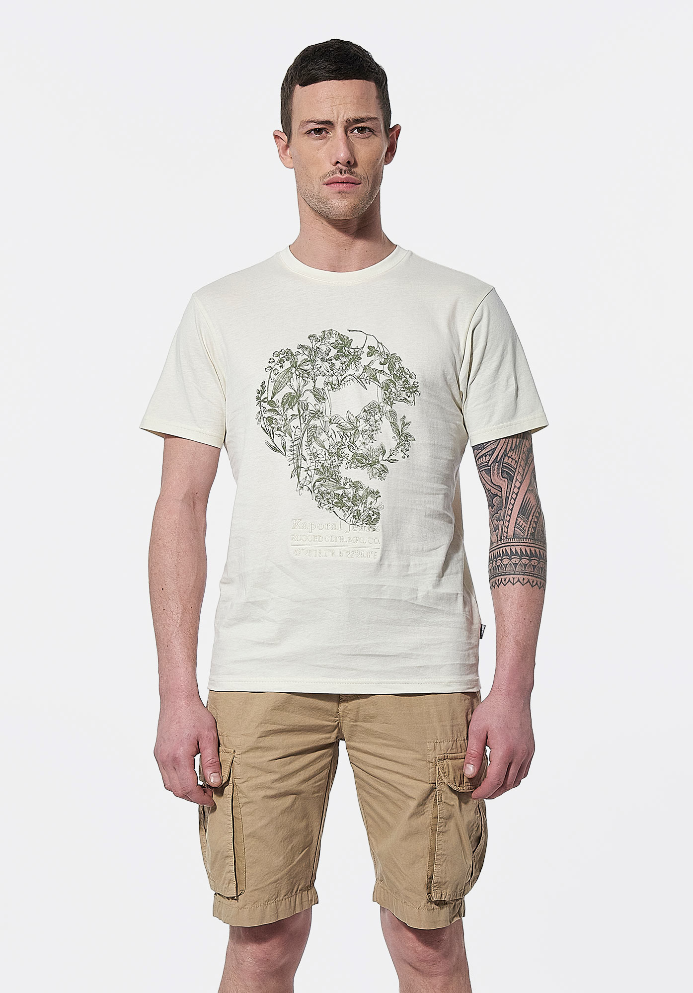CORTO  T-shirt beige tête de mort Homme en  100% coton bio
