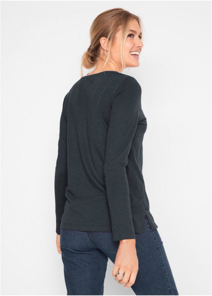 Baumwoll-Langarmshirt mit Eulendruck