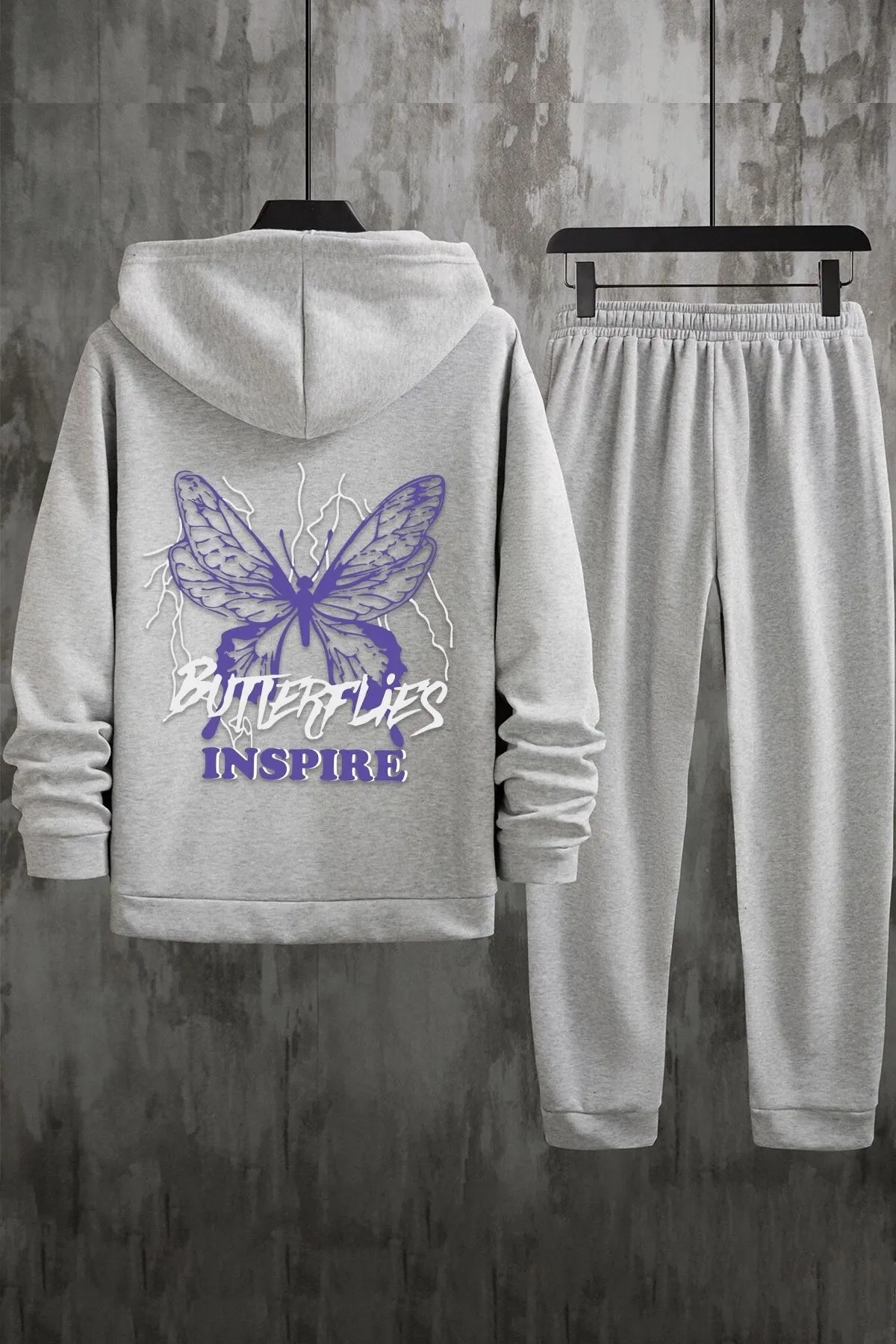 uyguntarz  Unisex-Trainingsanzug-Set mit Schmetterlings- und Buchstabengrafikdruck