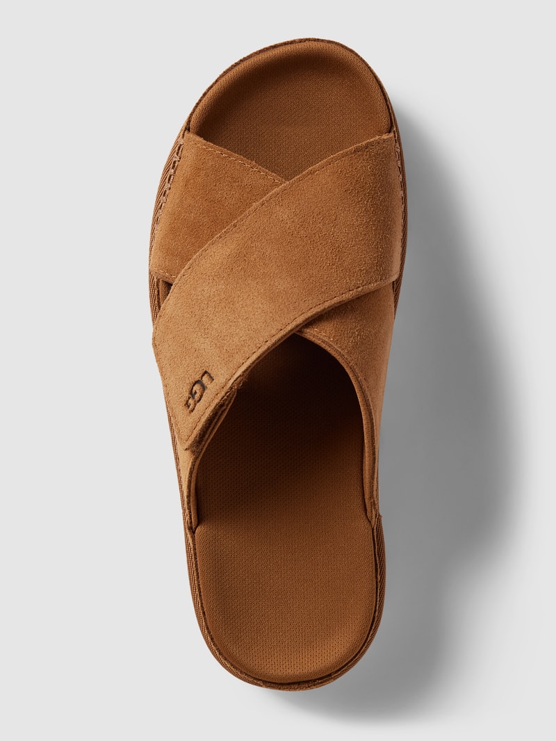 Pantoletten mit Label-Detail Modell 'GOLDENSTAR' in cognac