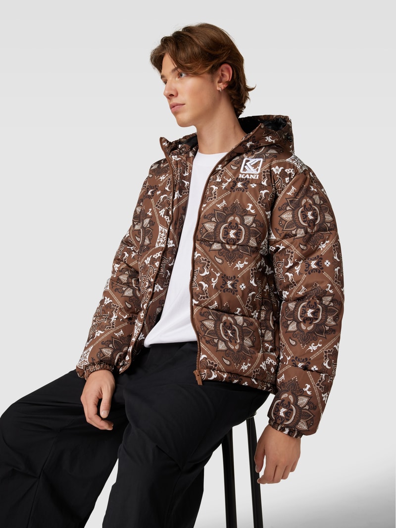 Steppjacke mit Allover-Muster in schokobraun