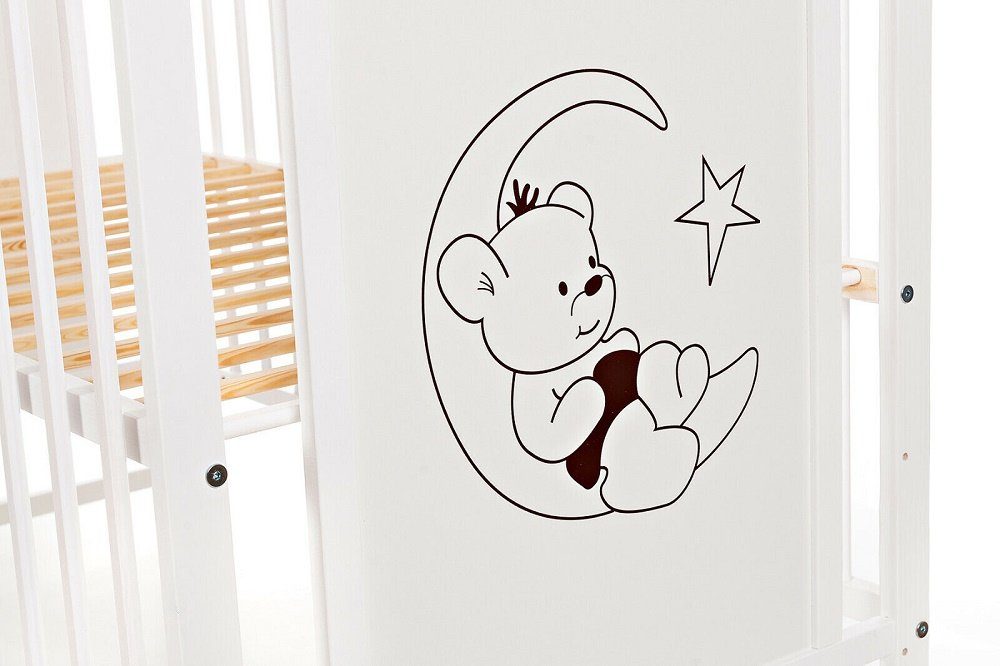 Babyhafen Babybett Babybett Teddy weiß 60 × 120 cm mit Matratze Kinderbett Gitterbett