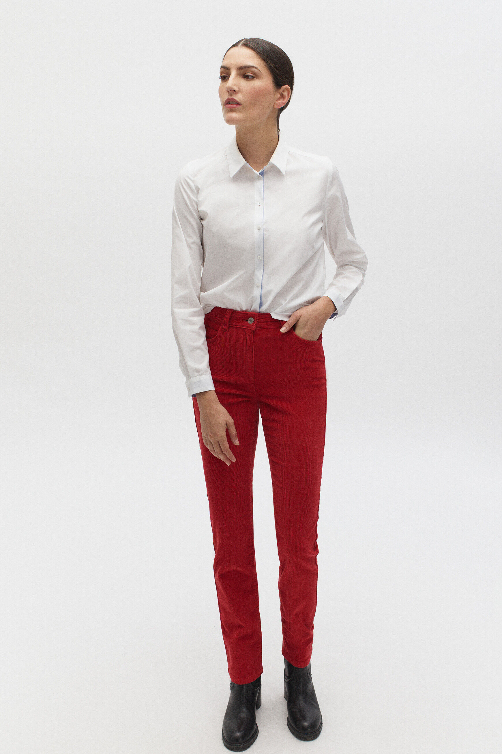 pantalon chicago velours rouge femme
