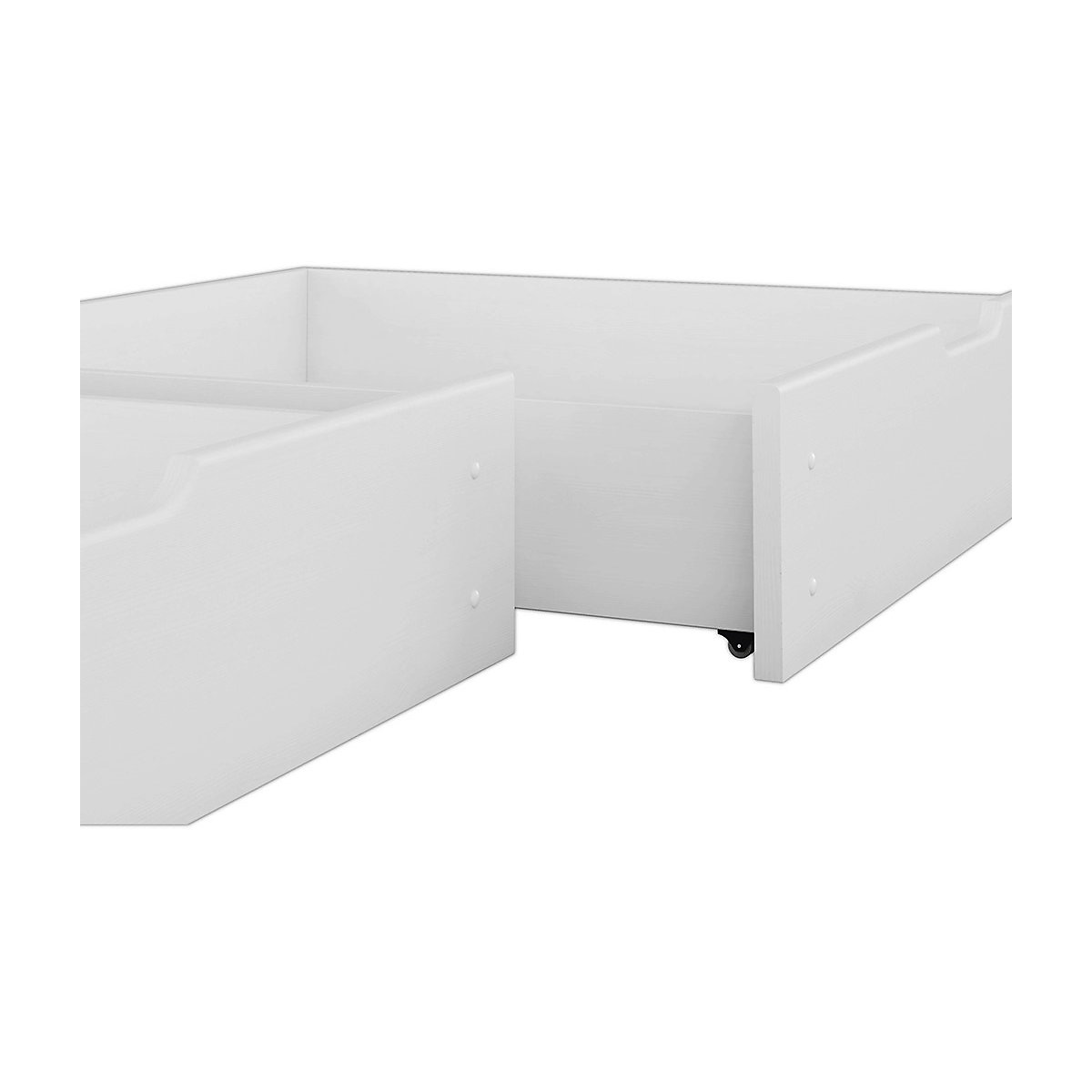 Stockbett 90x200 Kiefer weiß mit Rollrost und Bettkasten