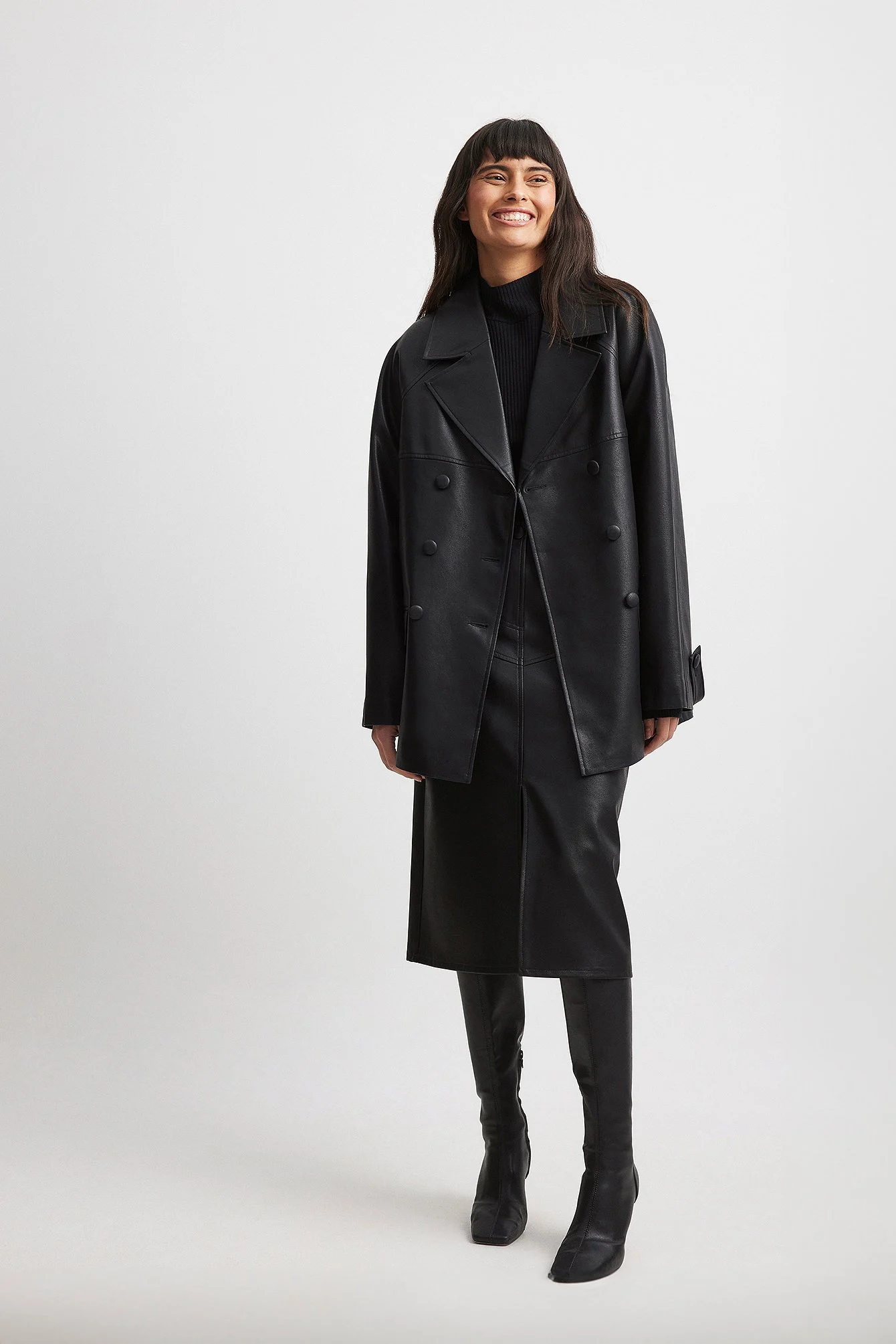 Doppelreihige Oversize-PU-Jacke