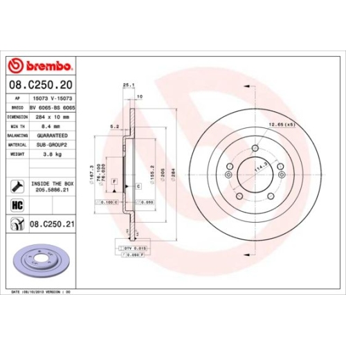 08.C250.21 BREMSSCHEIBE BREMBO HA  VP2 - ATU