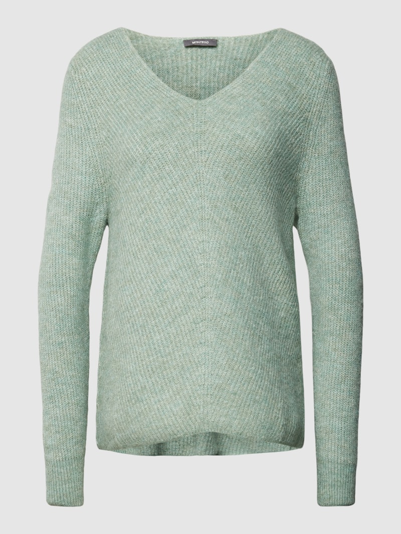 Strickpullover mit U-Boot-Ausschnitt in metallic türkis meliert