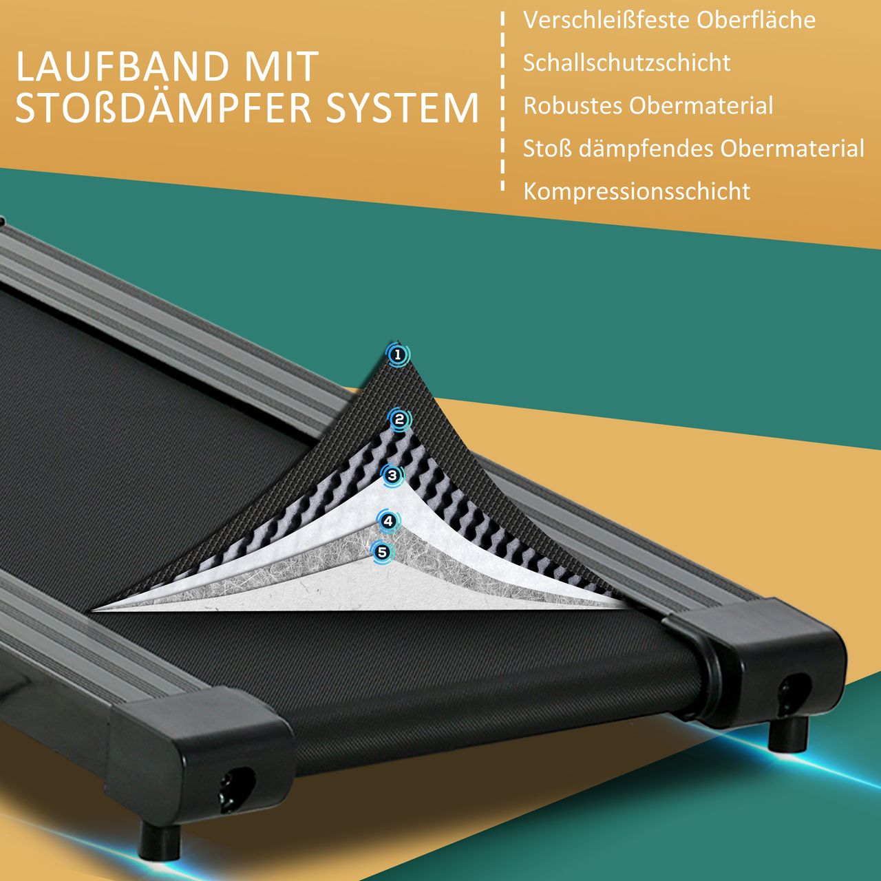 HOMCOM Laufband Klappbar elektrisch 500 W 0,8-10 km/h 0,75HP LCD-Display Handyhalterung geeignet für Home Gym Indoor Fitness Schwarz 123 x 62 x 117 cm