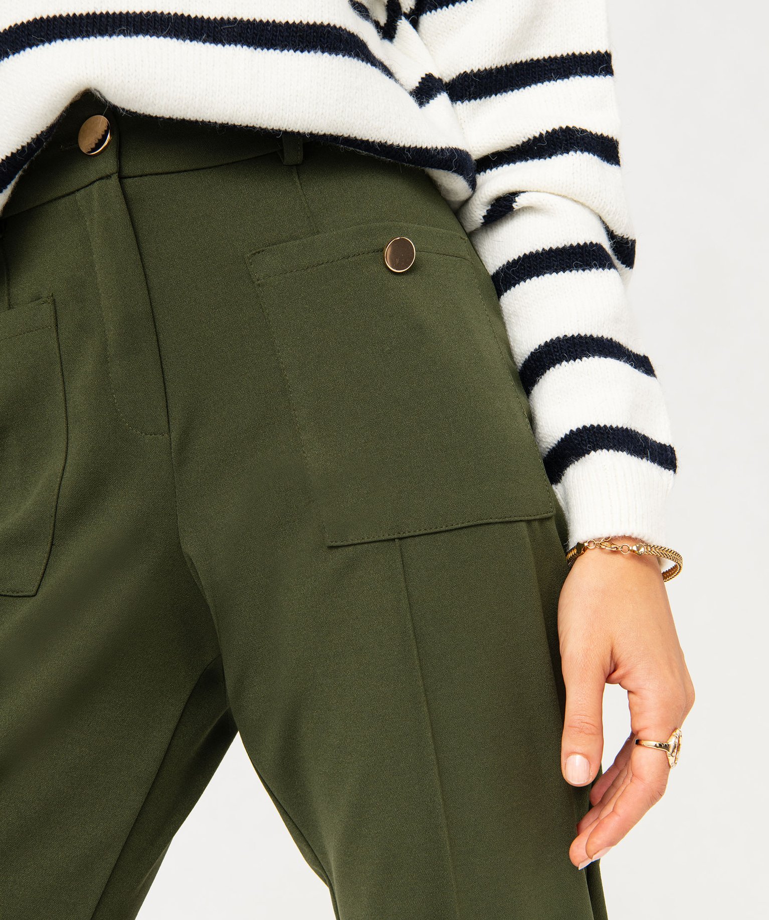 Pantalon en maille coupe droite avec fausses poches plaquée... kaki | GEMO