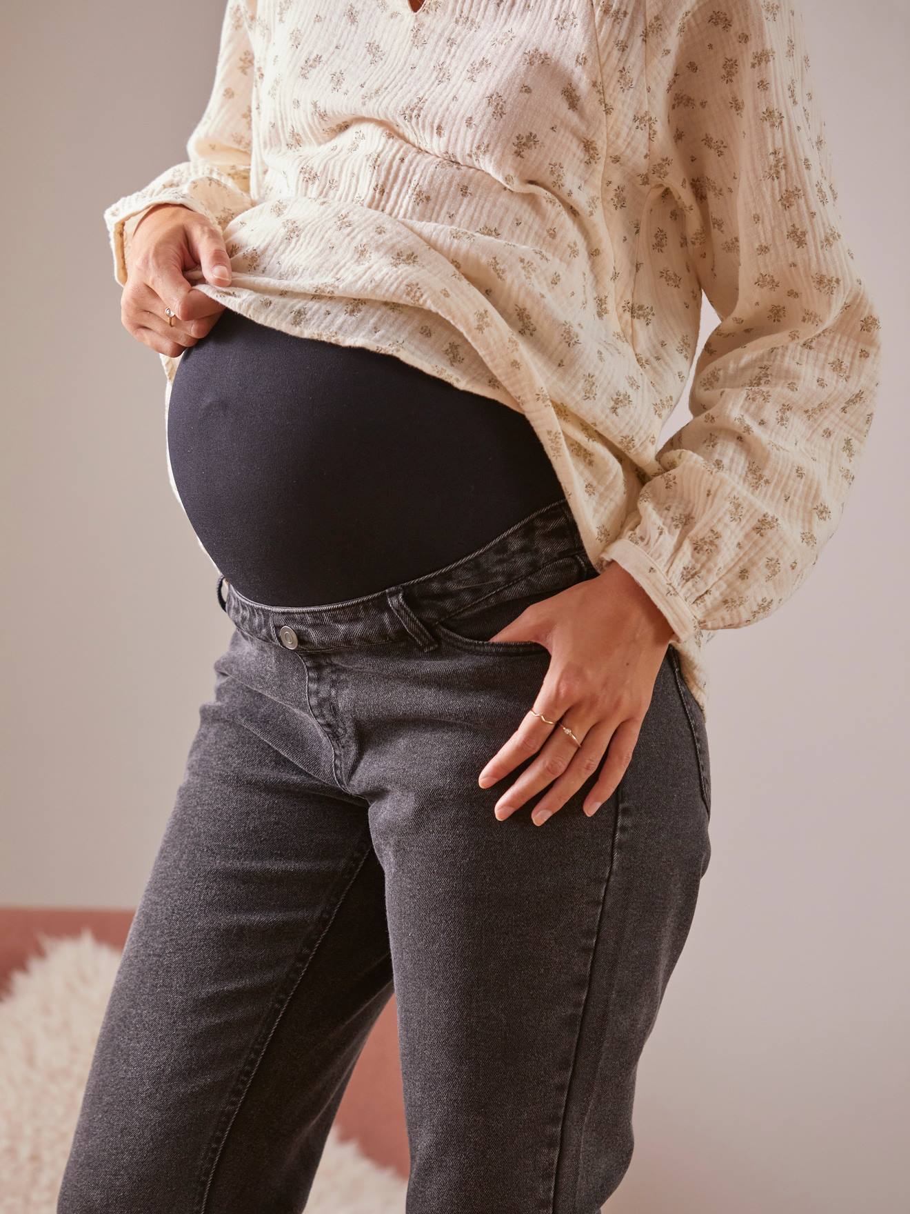 Vertbaudet Umstands-Jeans mit Stretch-Einsatz, Mom-Fit - grau