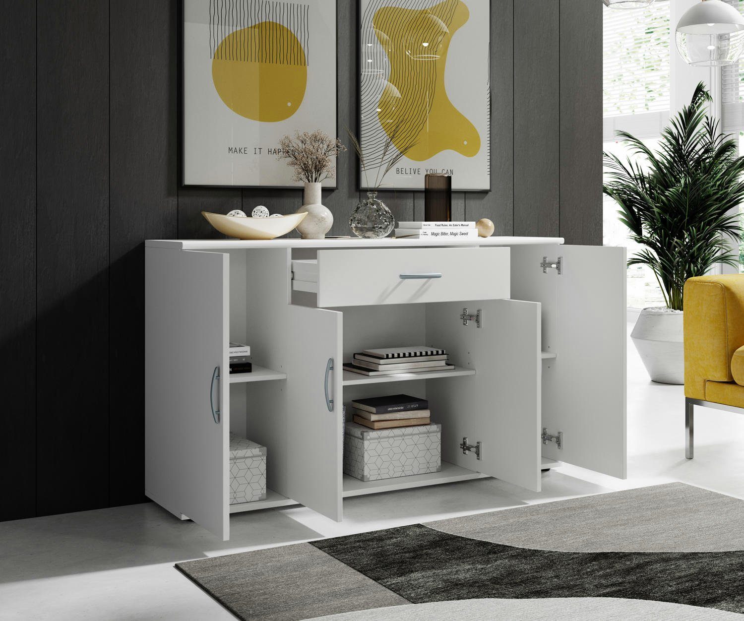 moebel-dich-auf Kommode LILLY 13 (in verschiedenen Farben, 1 Schubkasten + 4 Türen), 117 cm breit