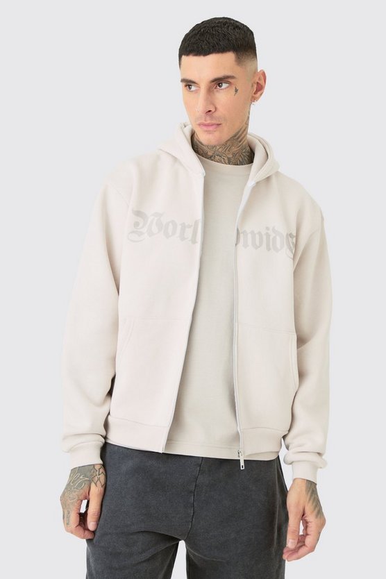 Tall kastiger Oversize Worldwide Hoodie mit Reißverschluss