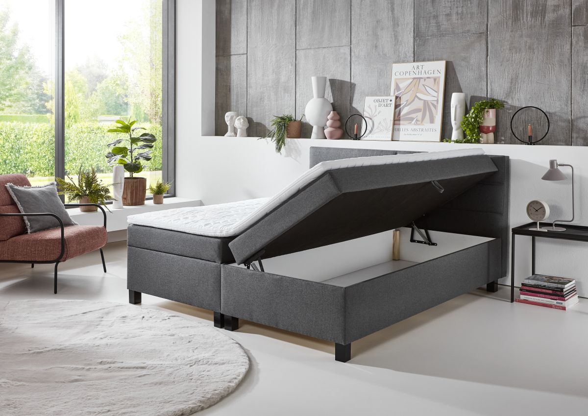 Sun Garden Boxspringbett Cresco mit Bettkasten Anthrazit 180 x 200 cm