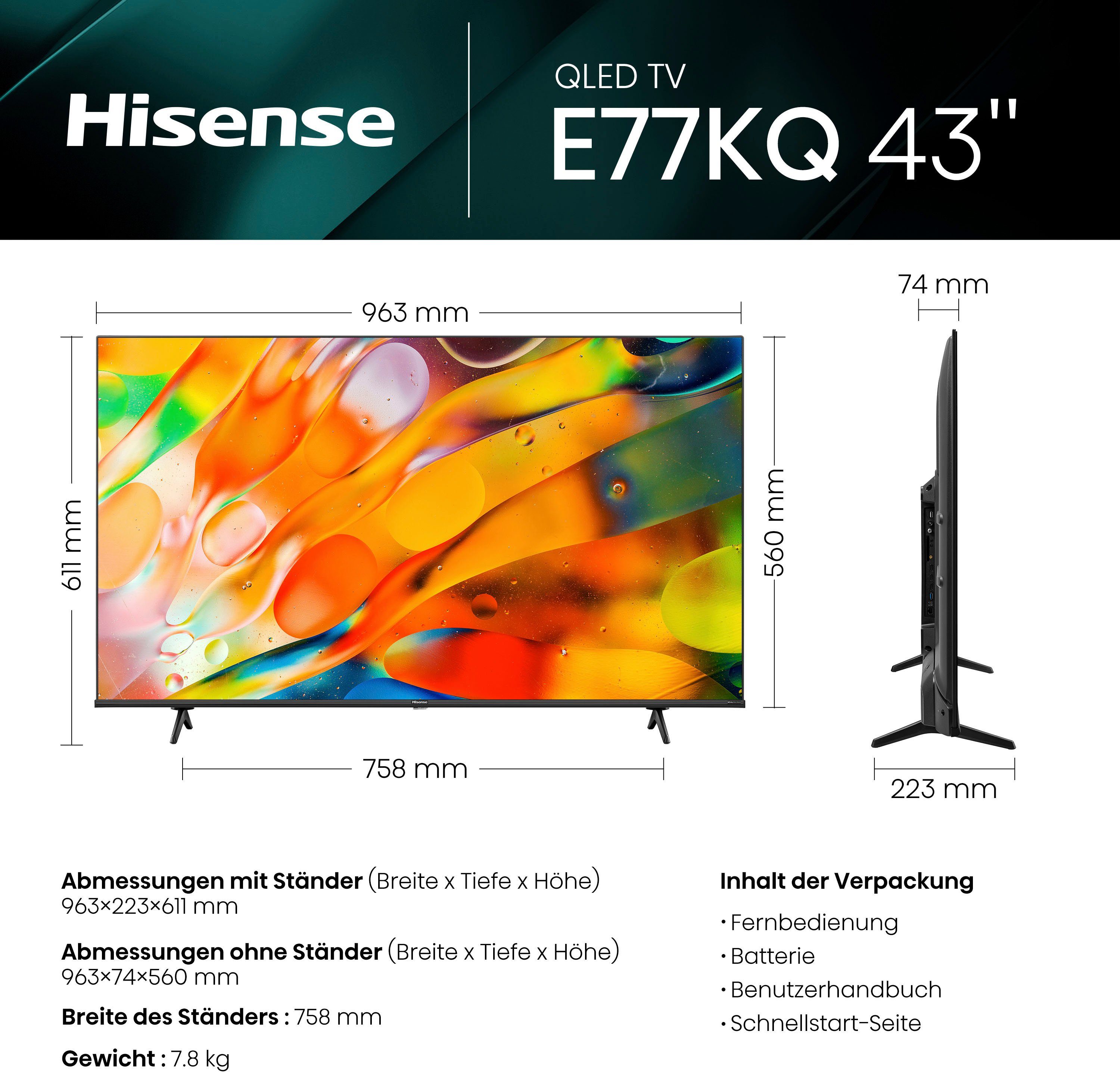 Hisense 43E77KQ QLED-Fernseher (108 cm/43 Zoll, 4K Ultra HD, Smart-TV)