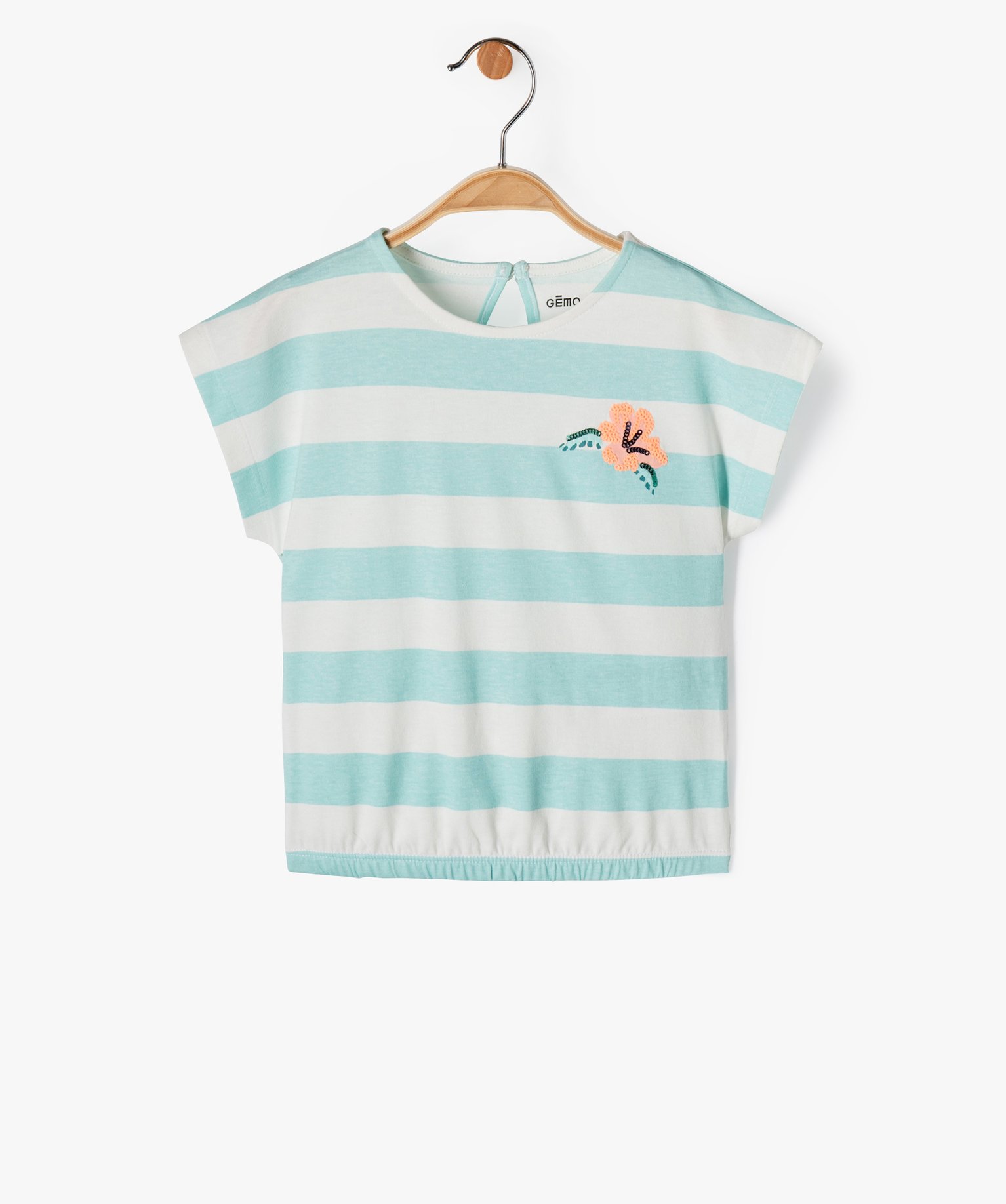 Tee-shirt bébé fille à rayures avec bas élastique vert clair | GEMO