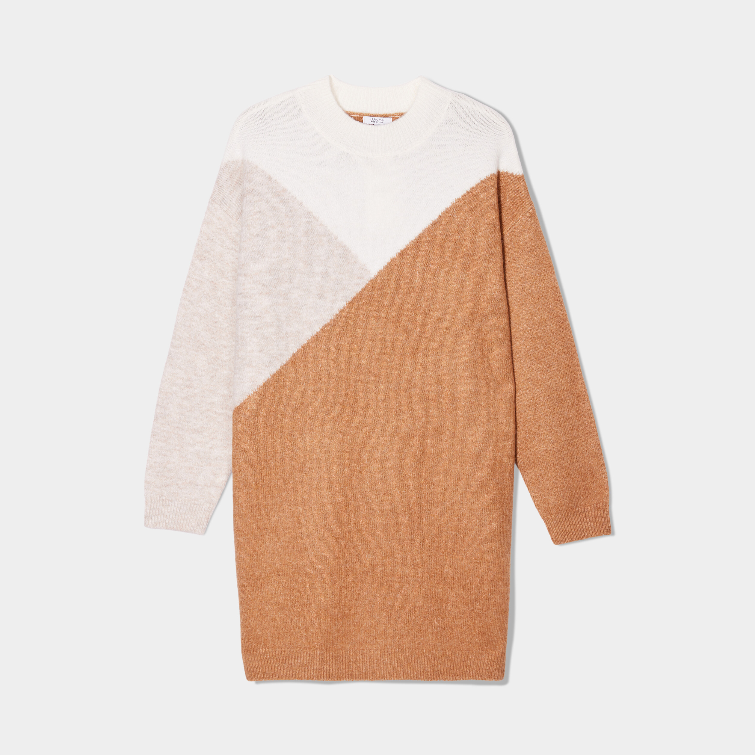 Robe pull col montant manches longues sable femme grande taille | La Halle