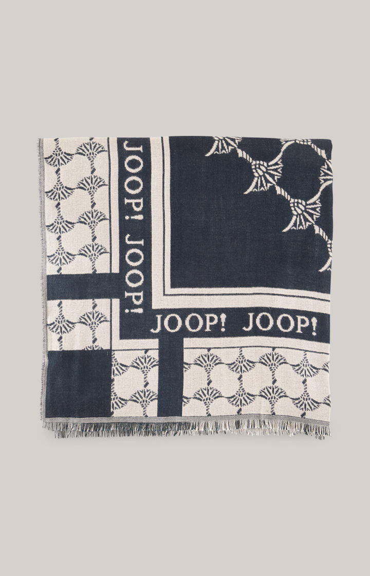 Jacquard-Schal in Dunkelblau/Beige
