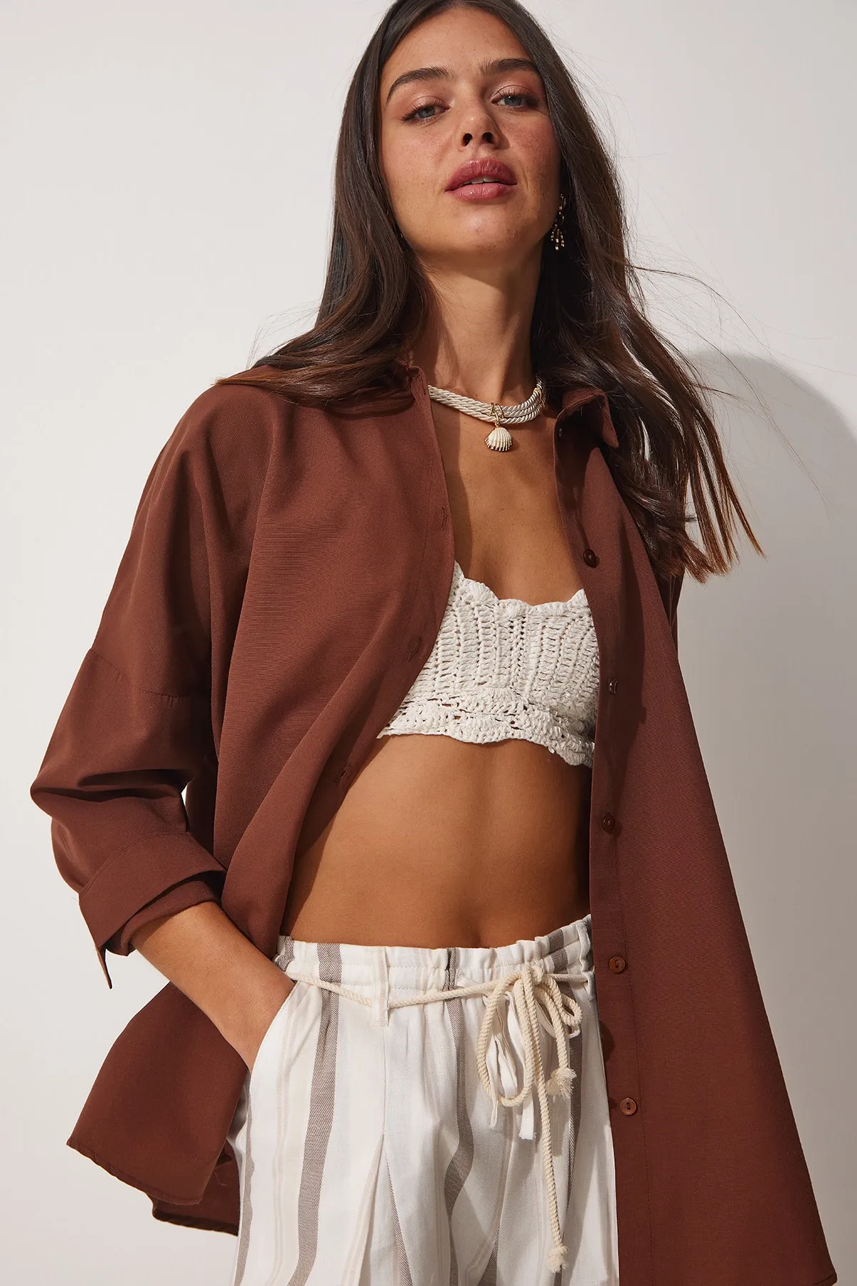 Happiness İstanbul  Hemd - Braun - Oversized