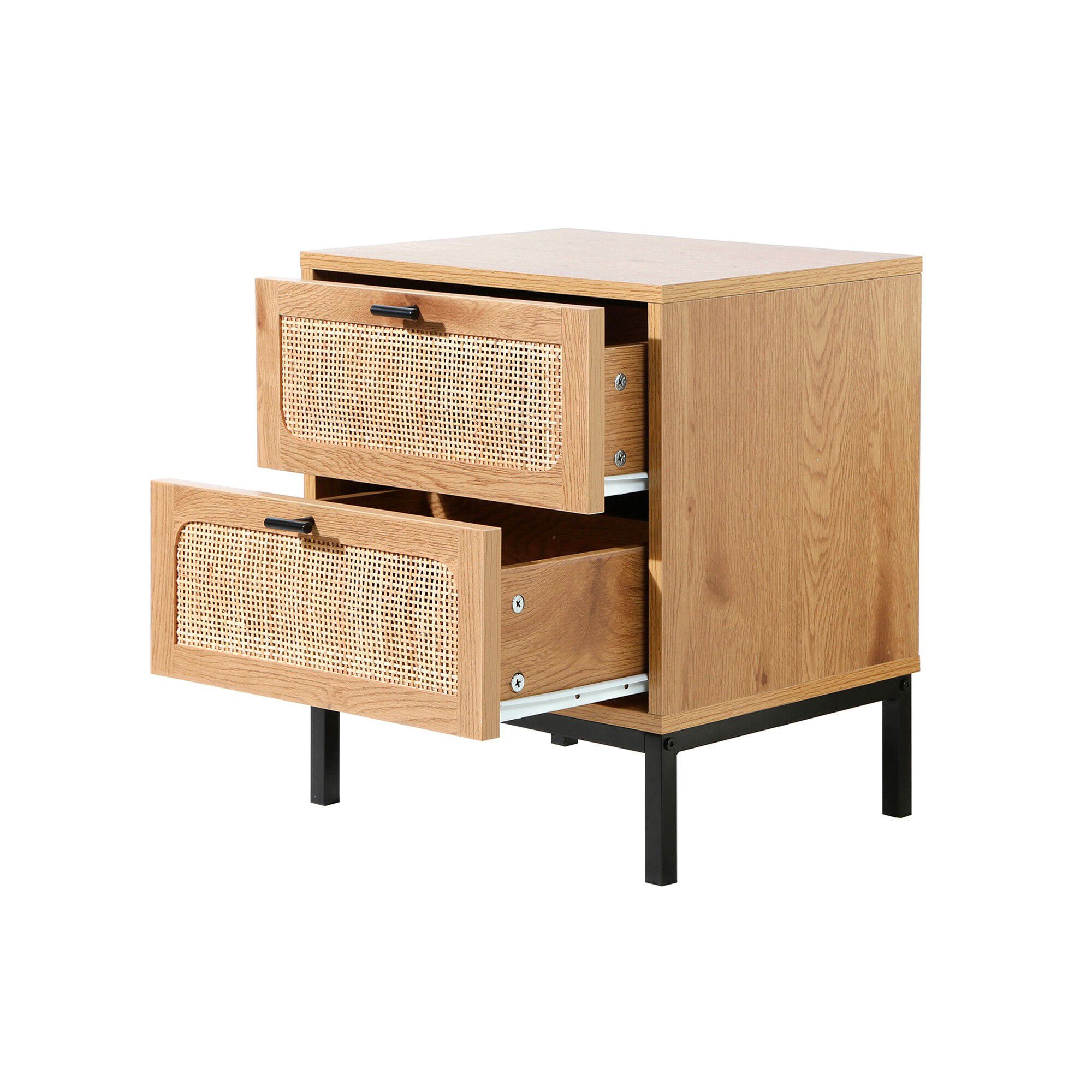 Table de chevet WICKOOD 2 tiroirs avec cannage rotin