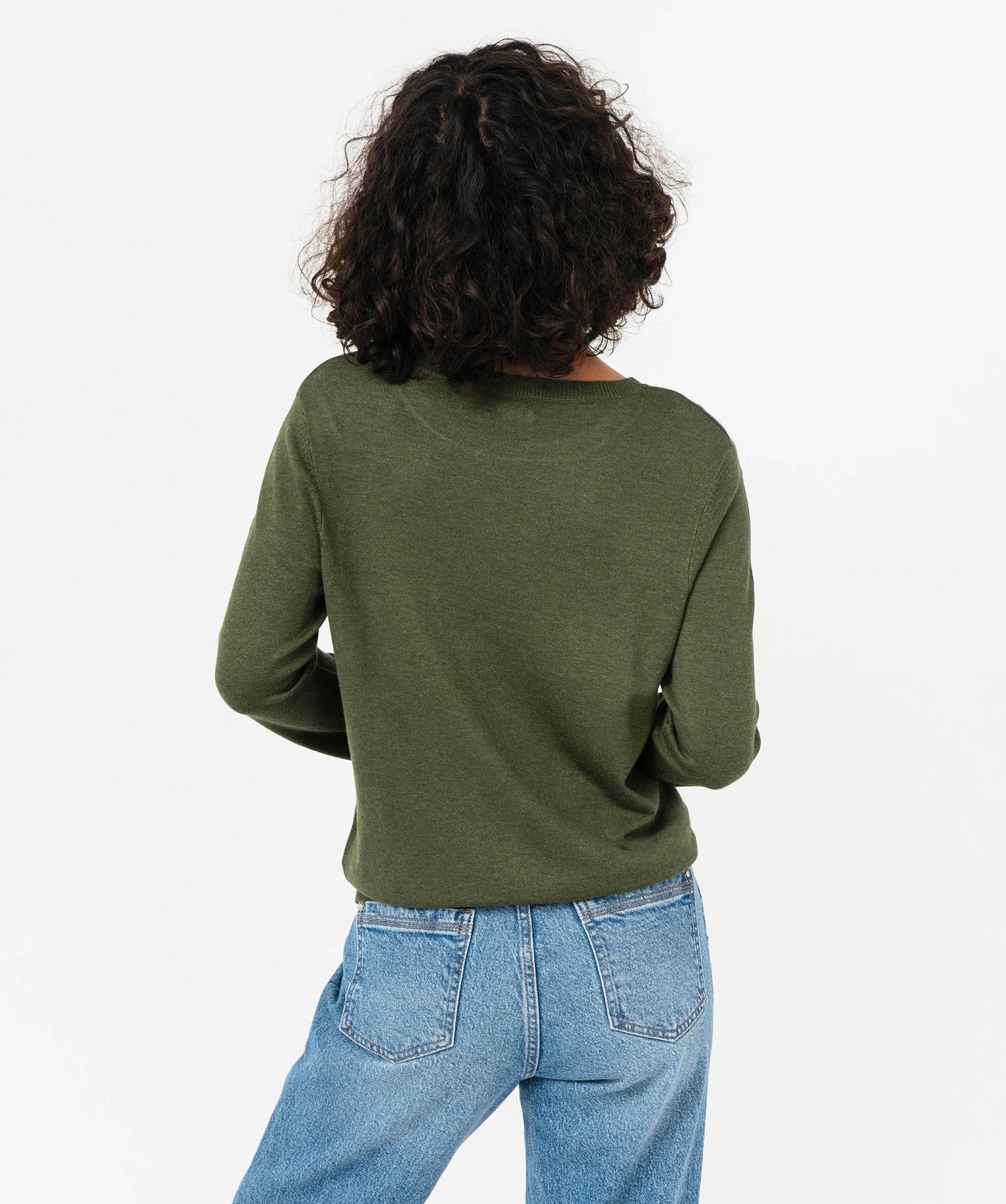 Pull à col rond en maille fine femme kaki | GEMO
