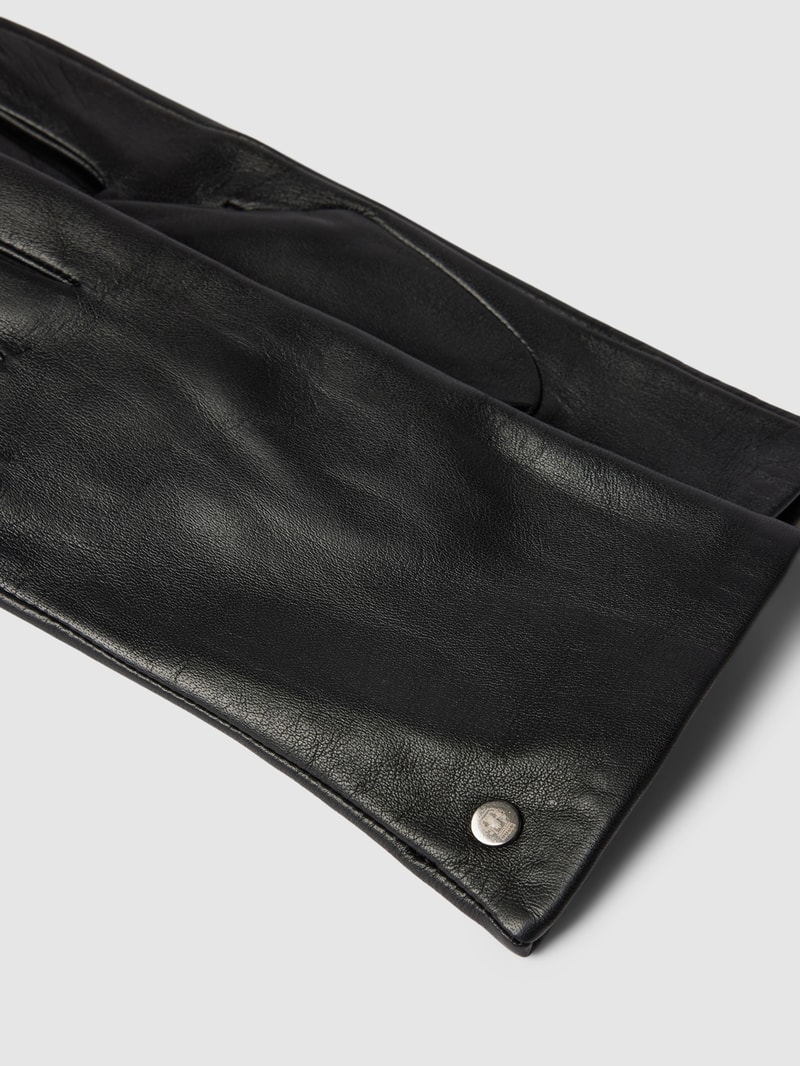 Lederhandschuhe mit Label-Applikation Modell 'CLASSIC' in schwarz