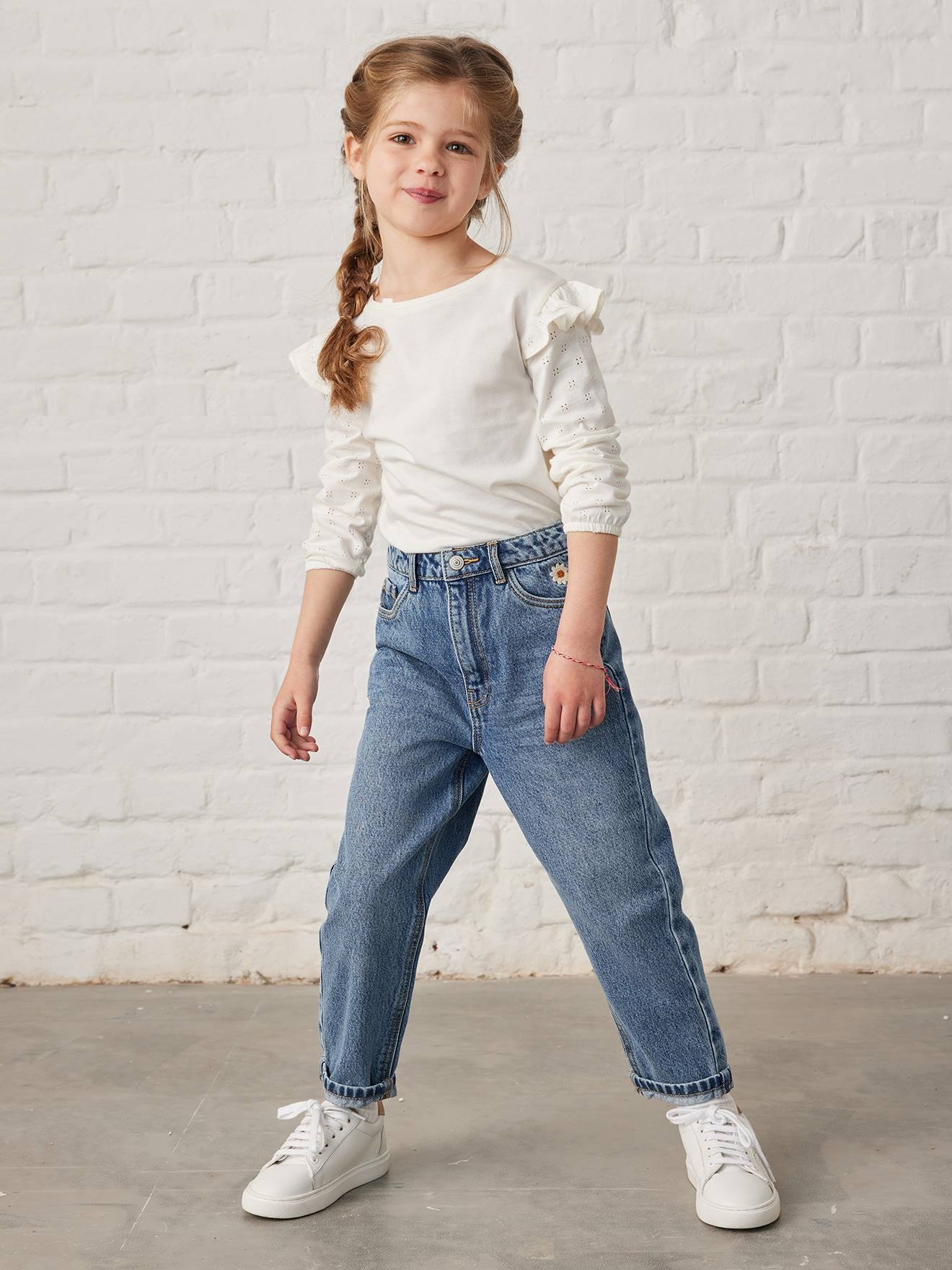 Vertbaudet Mädchen Boyfriend-Jeans - grauer denim