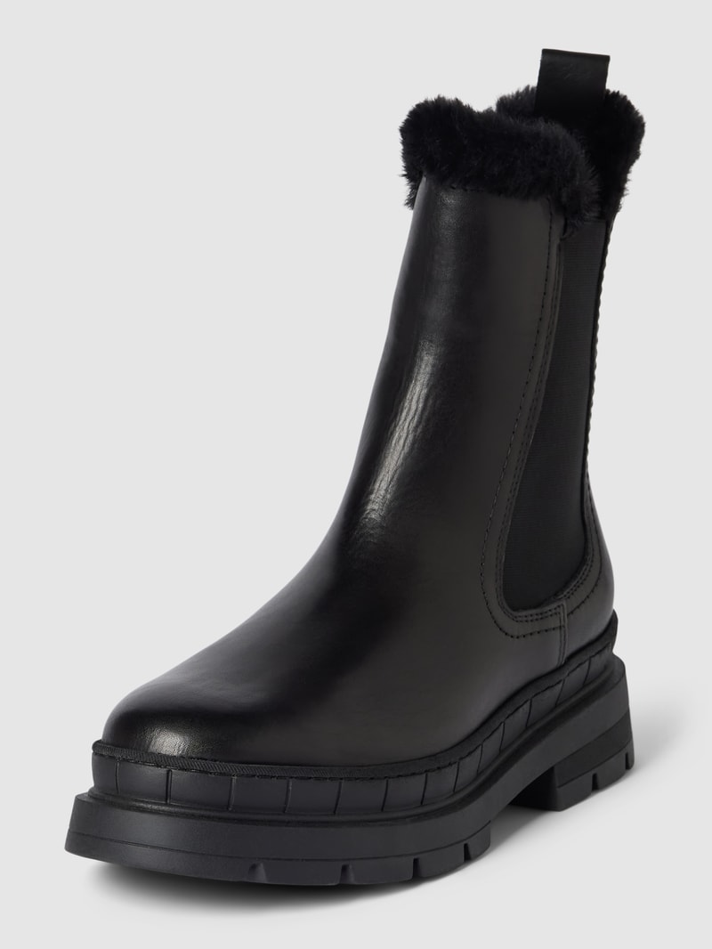 Chelsea Boots aus Leder mit Kunstfellbesatz in schwarz